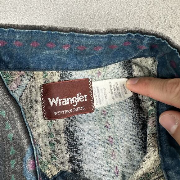 Vintage Wrangler Shirt Men’s Large Aztec Western Snap Brushpopper Rodeo Cowboy - Picture 9 of 16